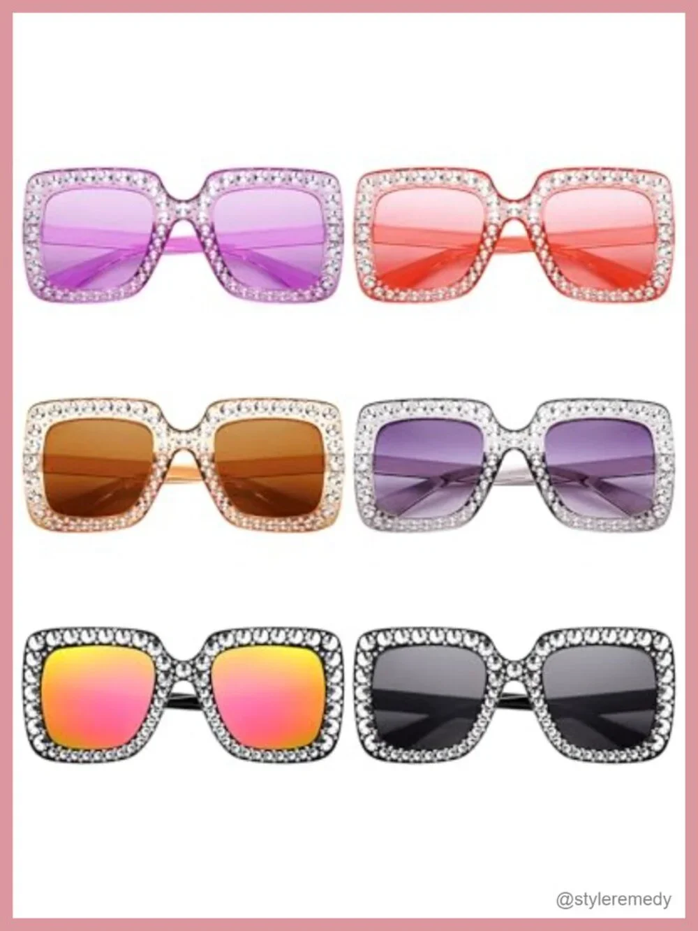 6 Pairs Rhinestone Oversized Square Sunglasses 70s Disco Party Props